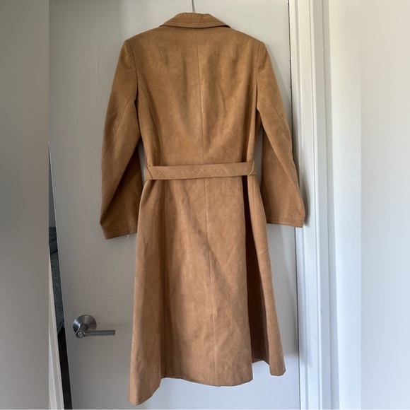 Suede Elegant Tan Trench Coat - Picture 3 of 5